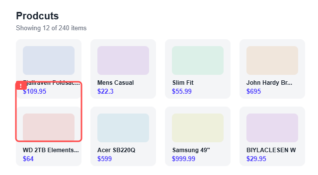 A products catalogue page with the Oneclik in-app feedback widget open